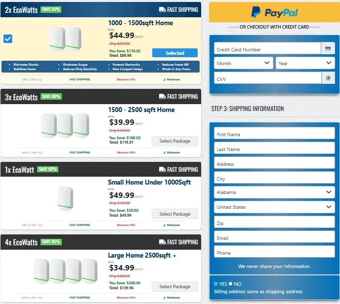 EcoWatt Power Saver Checkout Page